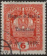 TRAA3U - 1918 Terre Redente - Trentino-Alto Adige, Sass. Nr. 3, Francobollo Usato Per Posta °/ FIRMATO - Trente