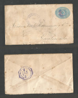 GUATEMALA. 1892 (Nov 17) San Jose Barberena - Guatemala City (Nov 19) 5c Blue Stationary Envelope, Lilac Rings Cachet +  - Guatemala