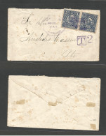 GUATEMALA. C. 1892 - 5. Guatemala Local Envelope, Unfranked + Taxed "2" With Aux Cachets + (2x). 1 Centavo Pair, Tied Vi - Guatemala