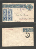 GUATEMALA. 1898 (23 Julio) GPO - Germany, Hilburghasen. 6c Ovptd Stationary Env + Adtl Block Of Pair 1c + 5c TAX Stamp U - Guatemala