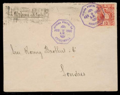 GUATEMALA. 1900 (9 April). Chiquimula - UK. Fkd Env / Lilac Ilust Cachet. Lovely Condition. Exhibition Item. - Guatemala