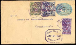 GUATEMALA. 1900. Quetzaltenango To Guatemala. 1895 Ovptd. Stat Env. + 3 Adtl. Multicolor. - Guatemala