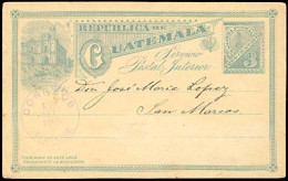 GUATEMALA. 1893. Tumbador (Nahirabamillo) To San Marcos. 3c Light Blue Stationery Card. Superb Small Towns Usage. Privat - Guatemala