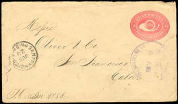 GUATEMALA. 1891. Chuva To S.F./CA/USA. Via Retalhulen. 10c Red/cream Stat Envelope. Arrival On Front. Fine Scarce Item.  - Guatemala