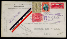 GUATEMALA. 1936. Guatemala To Iowa/USA. Reg.frkd.airmail`label Env. Plenty Marks Front And Reverse. VF. - Guatemala