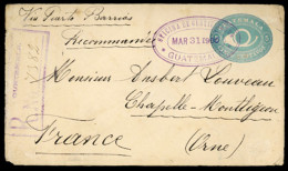 GUATEMALA. 1900(March 31st). 5c Pale Blue Stationery Envelope Sent Registered To France Via Puerto Barrios, Franked On R - Guatemala