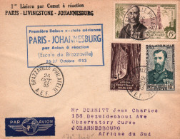 LETTRE / SCOTEM / PREMIERE  Liaison Par Comet A Réaction 1953 / PARIS JOHANNESBURG Escale De BRAZZAVILLE - 1927-1959 Oblitérés