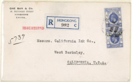 HONG KONG. 1925. Hong Kong/Usa. Registered Frkd Pair 10 Cts Env. V.F. - Other & Unclassified