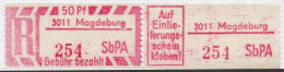 DDR Einschreibemarke Magdeburg SbPA Postfrisch, EM2B-3011II(1) PU+ Zh - R-Zettel