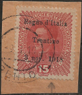 TRAA6FR - 1918 Terre Redente - Trentino-Alto Adige, Sass. Nr. 6, Francobollo Usato Su Frammento °/ - Trentino