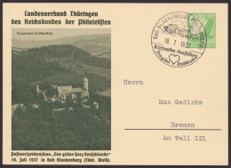 PP142, C12, O, "Bad Blankenburg", Ruine Greifenstein, 1937, Pass. SSt. - Privat-Ganzsachen