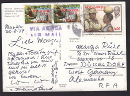 Mozambique: Picture Postcard To Germany, 1979, 3 Stamps, 2x Overprint Independence, Waterfall, President (traces Of Use) - Mozambique