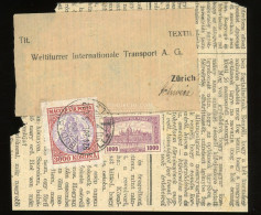 BUDAPEST 1924. Svájcba Küldött I. Inflációs Címszalag 3100K-s Vegyes Bérmentesítéssel - Cartas & Documentos