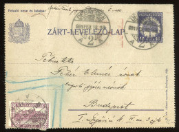 DEBRECEN 1931. Érdekes Kisegítő Zárt Díjjegyes Levlap Budapestre - Covers & Documents