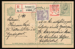 BUDAPEST 1917. Helyi Ajánlott, Kiegészített Díjjegyes Levlap - Storia Postale