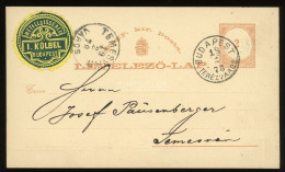BUDAPEST 1878. Szép Díjjegyes Levlap, Előoldali Céges Levélzáróval Temesvárra - Storia Postale