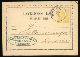 POZSONY 1871. Kr-os Első Típusú Díjjegyes Lap, Céges Bélyegzéssel Temesvárra Küldve - Lettres & Documents