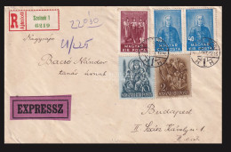 SZOLNOK 1938.  Dekoratív Expressz Ajánlott Vegyes Bérmentesítésű Levél Budapestre - Storia Postale