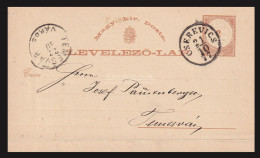 CSEREVICS 1877. Szép Díjjegyes Levlap Temesvárra - Storia Postale