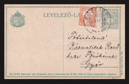 FÜZESÉR 1916. Kiegészített Díjjegyes Lap Győrbe - Lettres & Documents