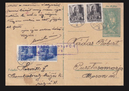 SZOMBATHELY 1945. Cenzúrázott Kiegészített Inflációs Díjjegyes Levlap Pusztasomorjára - Covers & Documents