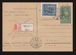 MISKOLC 1944. Ajánlott, Kiegészített Díjjegyes Lap Kassára - Storia Postale