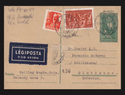 BAJA 1941. Kiegészített, Cenzúrázott Légi Díjjegyes Levlap Svájcba - Cartas & Documentos