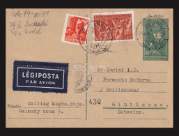 BAJA 1941. Kiegészített, Cenzúrázott Légi Díjjegyes Levlap Svájcba - Brieven En Documenten