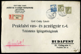 PRAKFALVA 1918. 12.24. 4. Súlyfokozatu Ajánlott Levél Budapestre Küldve. Csehszlovák Előfutár és Igen Ritka Küldemény Fa - Brieven En Documenten