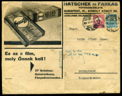 1931. Hatschek és Farkas  Fotószaküzlet , Reklám Küldemény Békéssámsonra Küldve, Ritka Darab! - Brieven En Documenten