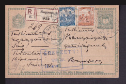SOPRON 1918. Ajánlott, Kiegészített Díjjegyes Levlap Brennbergbe - Storia Postale