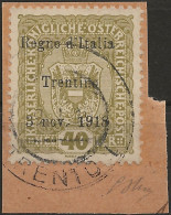 TRAA10FR - 1918 Terre Redente - Trentino-Alto Adige, Sass. Nr. 10, Francobollo Usato Su Frammento °/ FIRMATO - Trento