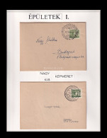 1955-59. Épületek I-II 8f Variációk 2db Albumlap( Visnyovszki 8f és 12f-es Kiállítási Anyagból ) - Lettres & Documents