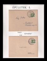 1955-59. Épületek I-II 8f Variációk 2db Albumlap( Visnyovszki 8f és 12f-es Kiállítási Anyagból ) - Cartas & Documentos