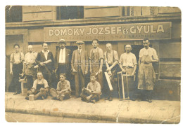 BUDAPEST XIV. Várna Utca 7. Domoky József és Gyula épület és Műbútor Asztalosok üzlete, Fotós Képeslap 1925. Ca. - Ungheria