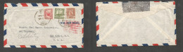 IRAQ. 1946 (26 Apr) Basra - USA, NYC. Air Multifkd Env, Aux Red Cachet, At 148 Fils Rate, Tied Cds. - Irak