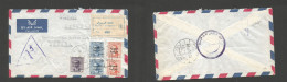 IRAQ. 1958 (15 Sept) Al Samawal - Sweden, Stockholm Registered. Air Multifkd Env, War Censored Ovptd Issue. VF Various C - Iraq