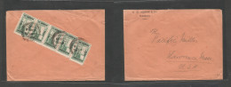 IRAQ. 1920 (24 Apr) British Occup Issue. Baghdad - USA, Lawrence, Mass. Reverse Multifkd Env Bearing 1/2 Anna Ovptd (sin - Iraq