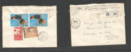 INDOCHINA. 1970 (7 Aug) Vietnam. Saigon - Nha Trans (10 Aug) Reverse Multifkd Registered Envelope, Mixed Issues Incl Red - Autres - Asie