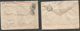 INDOCHINA. 1915 (26 July) Saigon - Ceylon, Colombo (6 Aug) WWI British Censor Tied Label Fkd Envelope + Second Censor Da - Autres - Asie