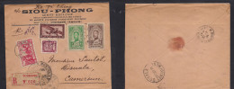 INDOCHINA. 1939 (28 July) Tourane - Cameroun, Douala. French Africa (27 Sept) Via Saigon. Registered Multifkd Env. Bette - Autres - Asie