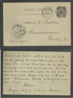 INDOCHINA. 1902 (10 Jan). Saigon - SMS Lertha - Germany, Berlin (10 Feb). 10c Black Sage Type Stat Card Cds. Fine Used. - Altri - Asia
