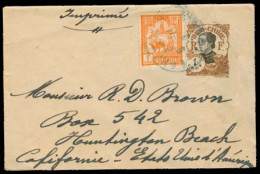 INDOCHINA. 1929 (Nov). Hanoi - USA. 1c Stat Env + Adtl. Sent As PM Rate V Scarce. Reverse Langson A Hanoi Ambulant Cds.  - Autres - Asie