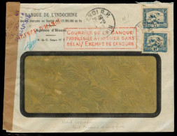 INDOCHINA. 1940 (1 Aug). Hanoi - India (4 Sept). Via Singapore. Air Fkd Perfin Env French Censor Exemption Red Cachet Si - Autres - Asie