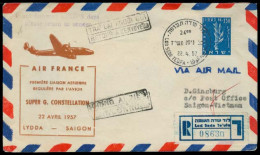 INDOCHINA. 1957 (22 April). Israel. Lydda - Saigon. First Flight. Fkd Env + Retour. - Autres - Asie