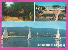 309829 / Bulgaria - Golden Sands (Varna) Black Sea Resort - Sailing , Bicyclist Velo Bike "Balkan" Horse Riding 1987 PC - Bulgarien