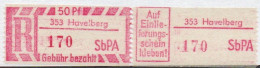 DDR Einschreibemarke Havelberg SbPA Postfrisch, EM2B-353II Zh - Etiquettes De Recommandé