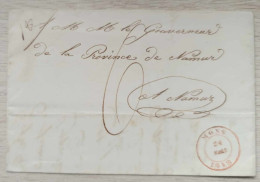 Letter Mailed On March 24th 1848 From Mons To Namur - Weight Indication "13" Grammes - Distance 65km = 40centimes/ 4 Dec - 1830-1849 (Belgique Indépendante)