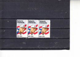 STATI UNITI  1984   -  Yvert  1544° (x 3) - Baseball - Clemente - Oblitérés