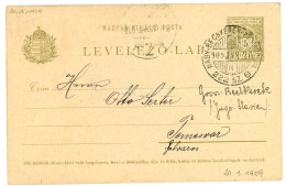 1909. Díjjegyes Leval Nagybecskerek-Zsombolya Mozgóposta Bélyegzéssel - Cartas & Documentos